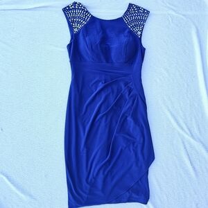 Xscape Blue Cocktail Dress with rhinestone accents size 6